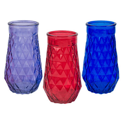 glass vase- 8 h- 3 assorted colors -- 12 per case