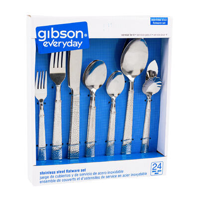 gibson 24pc stainless steel flatware set -- 6 per case