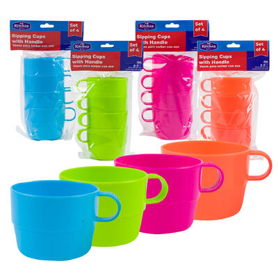 4pc cup set w handle- 3 - 4 assorted colors -- 48 per case