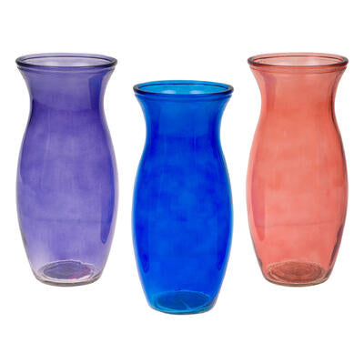 glass vase- 9 h- 3 assorted colors -- 12 per case