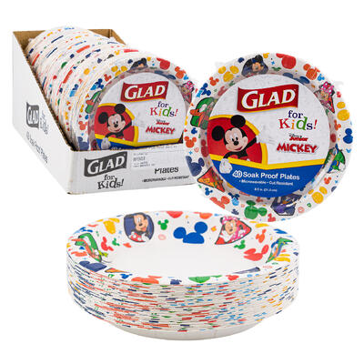 mickey mouse 40pc glad paper plates- 8.5 -- 8 per case