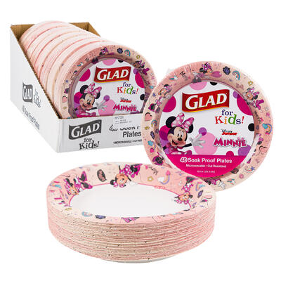 minnie mouse 40pc glad paper plates- 8.5 -- 8 per case