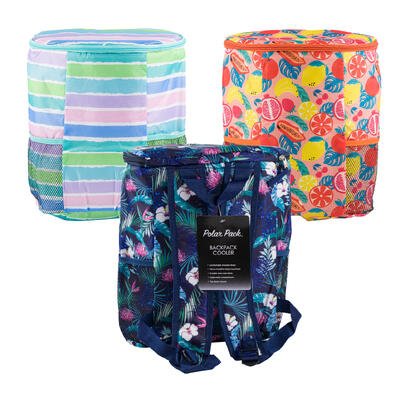 cooler backpack- 12 can- floral stripe fruity -- 24 per case