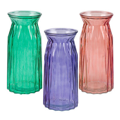 glass vase- 9.5 h- 3 assorted colors -- 12 per case