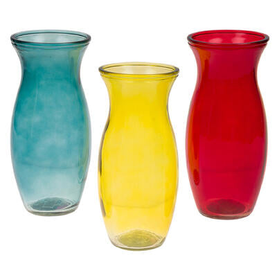 glass vase- 9 h- 3 assorted colors -- 12 per case