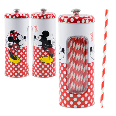 mickey and minnie straw holder w 20 straws- white -- 12 per case