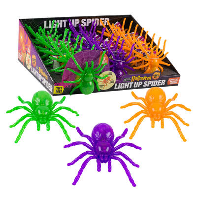 halloween light up spider decor- 3 assorted colors -- 96 per case