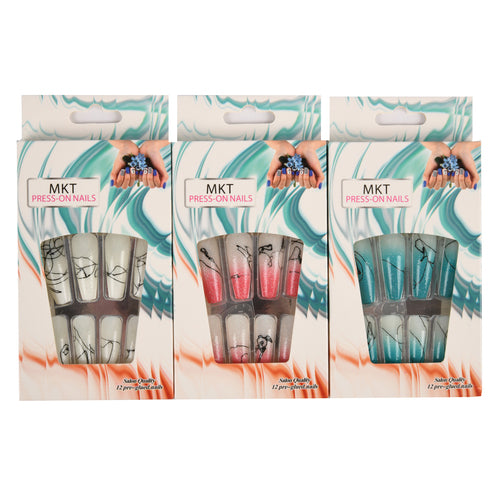 false nails coffin shaped assorted colors -- 12 per box