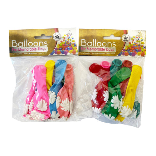 party balloons flower printed asst color 8ct -- 12 per box