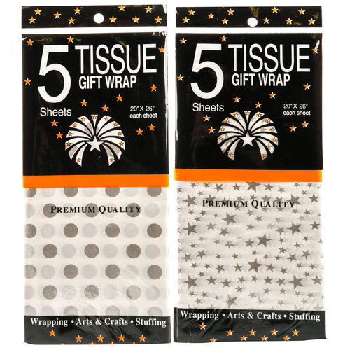 tissue wrap 5 ct grey asst design -- 12 per box