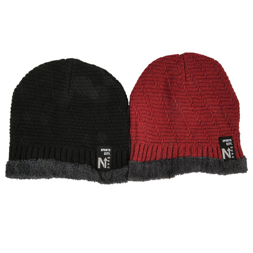 hw beanies solid black with warm fabric inside -- 12 per box