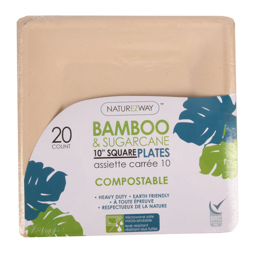 naturezway bamboo squared plates 10 -- 12 per case