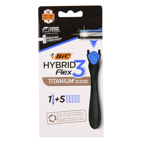 bic hybrid flex 3 titanium 5 blades -- 6 per box