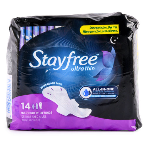 stayfree ultra thin overnight pads w wings 14 ct -- 8 per case