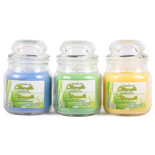 jar candle starlytes 3 oz citronella 3 asst colors outdoor use -- 12 per case