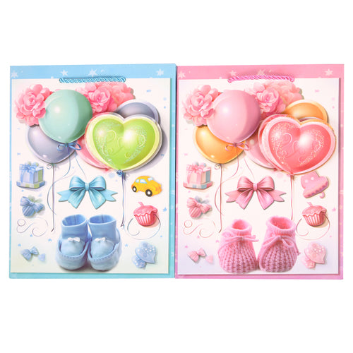 gift bag babyshower small asst blue pink -- 12 per box