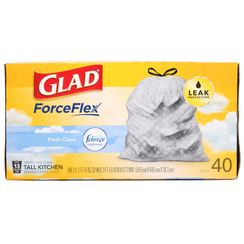 glad tall kitchen drawstring bags fresh clean 13 gal -- 6 per case