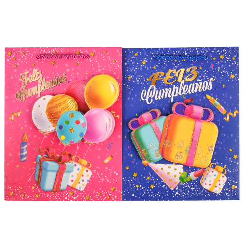 gift bag feliz cumpleanos small assroted pop out design -- 12 per box