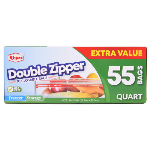 ri-pac double zipper bag quart 55 ct -- 24 per case