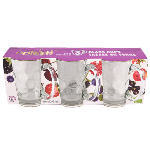splash glass mug w handle 10-oz 3-pk -- 16 per case