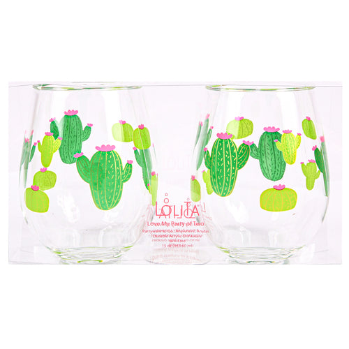 wine stemless cactus acrylic clear 2 pc 15 oz -- 6 per case