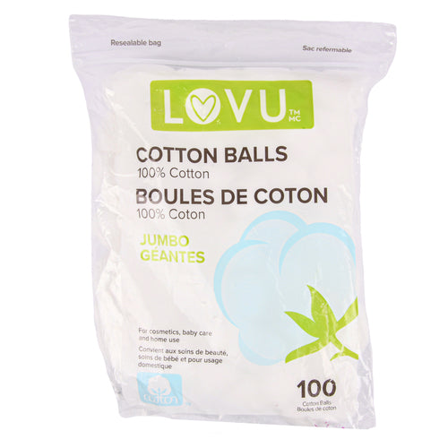 lovu jumbo cotton balls 100 ct -- 48 per case