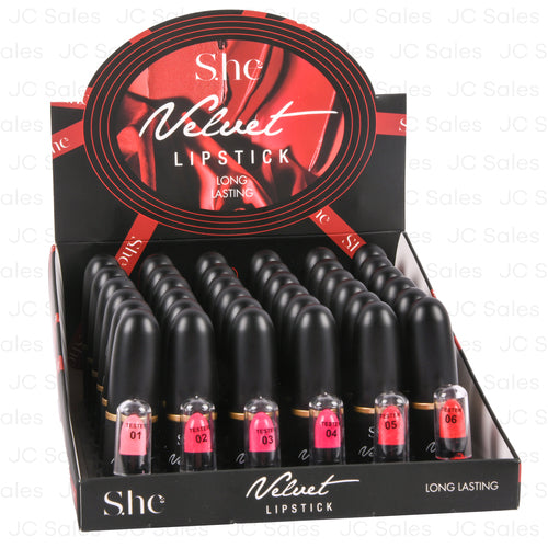 s.he velvet lipstick asst colors -- 36 per box