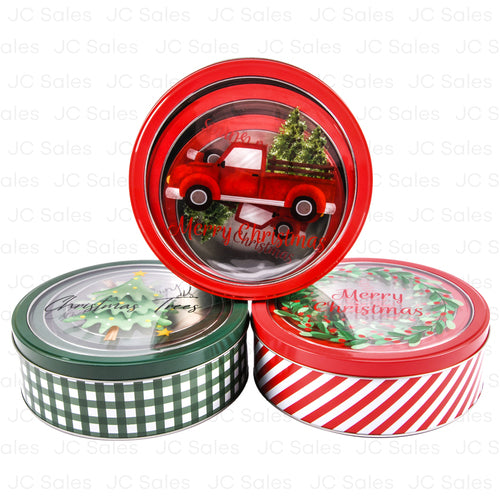 hx xmas round window tin asst 3pc -- 12 per case