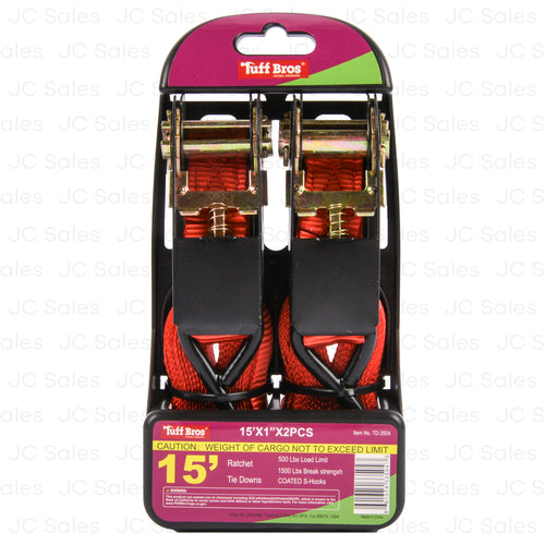 ratchet tie down straps 2pc 1 x15 ft 15 000 lb -- 6 per box