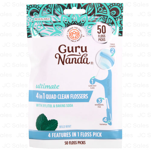guru nanda 4in1 quad flossesrs wild mint 50 ct -- 24 per case