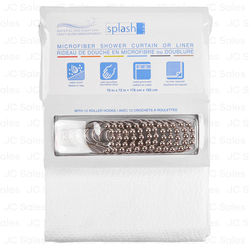 microfiber shower curtain liner w hook wht 70x72 -- 6 per case