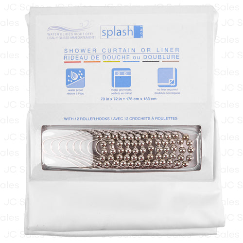 shower curtain liner w hook wht 70x72 -- 6 per case
