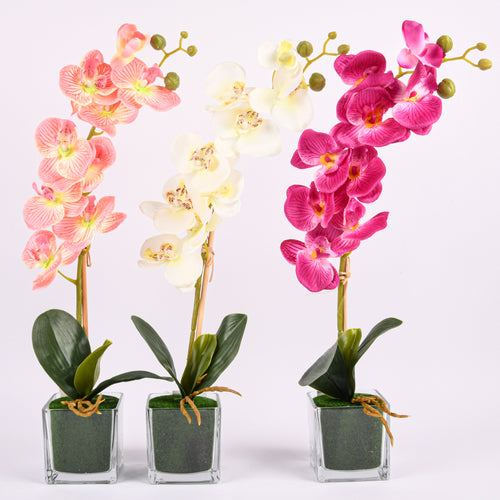artificial flower orchid 18 w vase asst clrs -- 12 per case