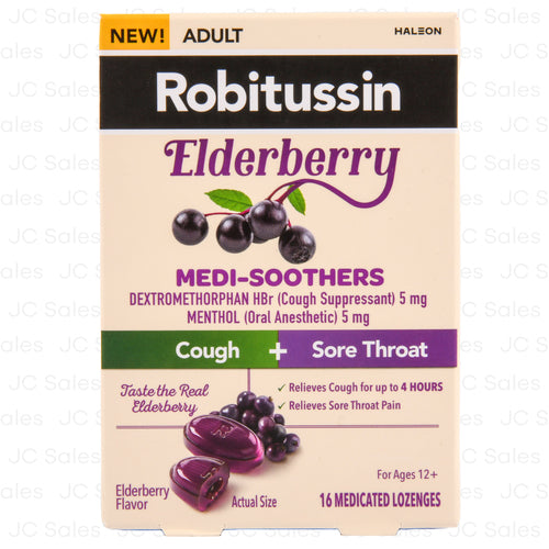 robitussin elderberry cough sore throat 16 ct -- 6 per box