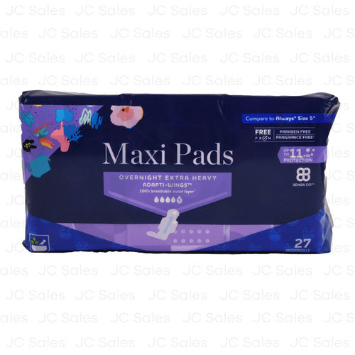 maxi pads w wings ex heavy overnight sz 5 27 ct -- 6 per case