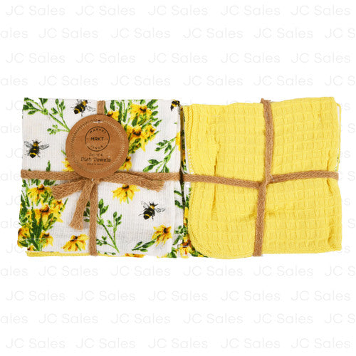 waffle dish towels yellow floral 4 pk -- 6 per box