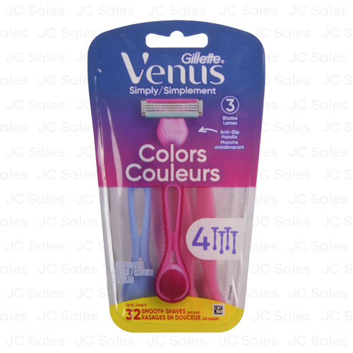venus razor simply 3 colors 4 ct -- 4 per case