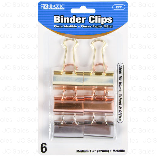 binder clips metallic colors med 6 pc -- 24 per box