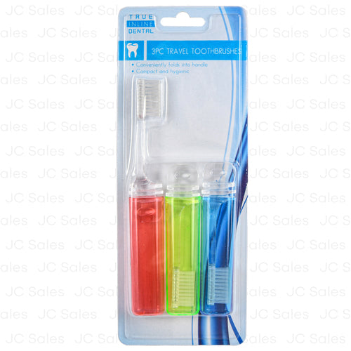 toothbrush travel fold up asst color 3 pk -- 24 per case