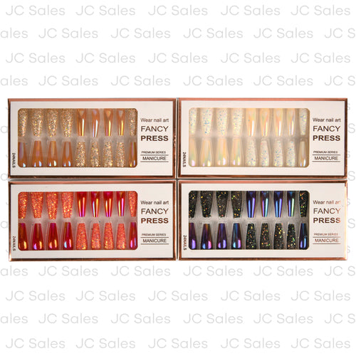 fancy press nails shiny glitter asst color 24 ct -- 12 per box
