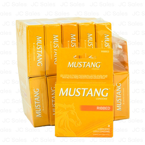 mustang condom ribbed 3 ct -- 12 per box