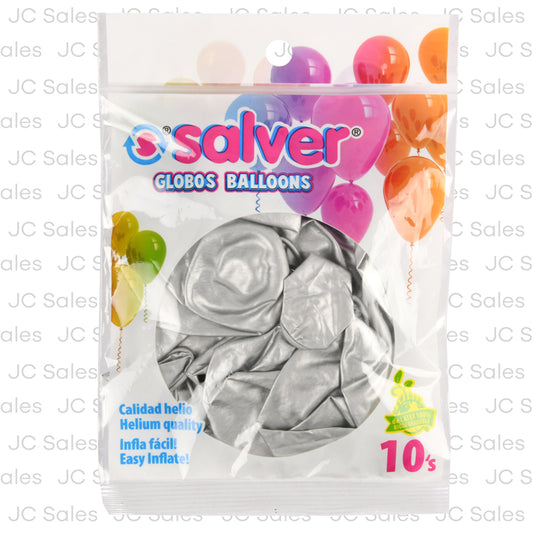 salver balloons metallic silver 12in 10pk -- 12 per box