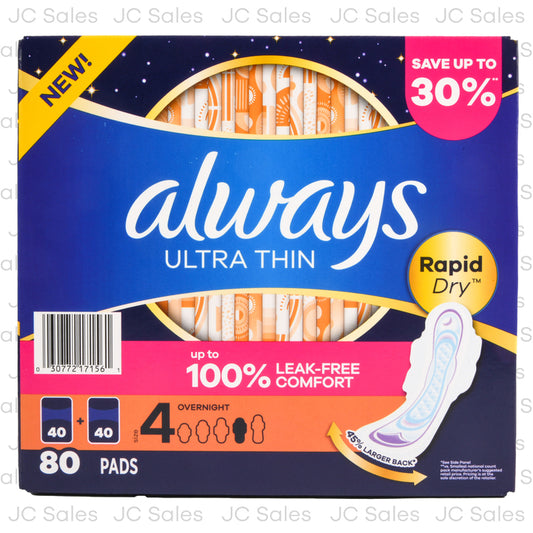 always ultra thin pads overnight 80 ct -- 1 per case