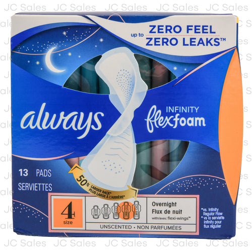 always infinity pads w wingssize 4 overnight 13 ct -- 6 per case
