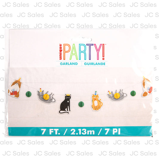 pawty cat cutout banner w honeycomb tissue -- 6 per box