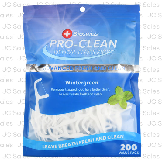 bioswiss pro-clean dental floss wintergreen 200 pk -- 12 per box