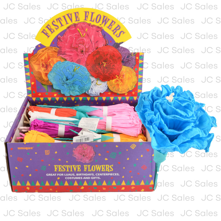 festive paper flowers asst color -- 24 per box