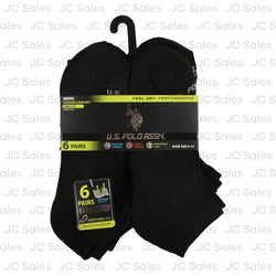 u.s. polo men low cut socks black sz 6-12 6 pr -- 48 per case