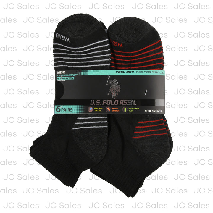 u.s. polo men quarter socks blk w stripe sz 6-12 6 pr -- 48 per case