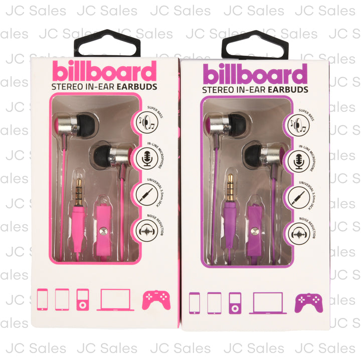 billboard wired earbuds w mic asst color -- 3 per box